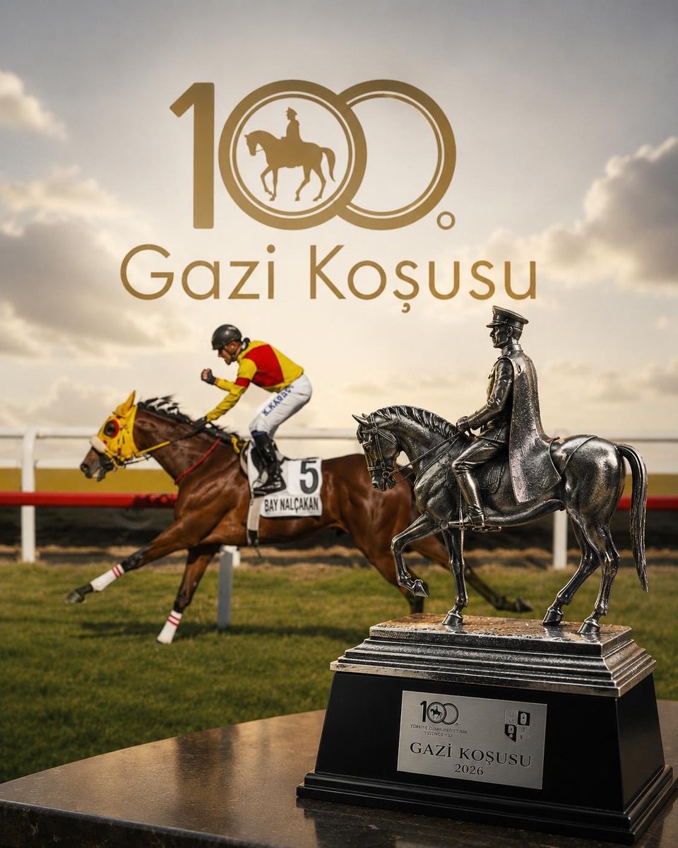 EmrahNalcakan's tweet photo. “100. yıl… Böyle bir günde Gazi Koşusu’nu kazanmak her yarışçının hayalidir. Bu zaferi, Cumhuriyetimizin kurucusu Gazi Mustafa Kemal Atatürk’ün aziz hatırasına, Türk yarışçılığına emek veren herkese ve bugün bizim sevincimizi paylaşan milyonlara armağan ediyoruz. Bay Nalçakan artık sadece bizim değil, bu büyük tarihin de bir parçası oldu. Çok Mutluyuz. Şampiyon Halis Karataş’ a da şükranlarımı sunarım.