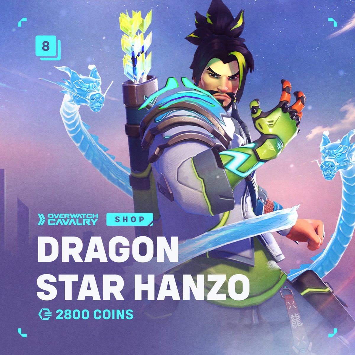 OWCavalry's tweet photo. New #Overwatch x YOASOBI Shop Bundle: Dragon Star Hanzo 🐲

🛒 Available in-game now for 2800 Overwatch Coins. https://t.co/Nwo4IbeHAo