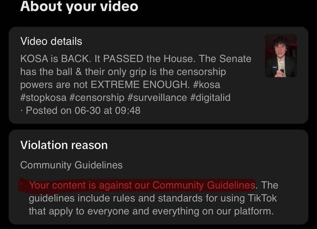 guychristensen_'s tweet photo. TikTok is silencing users who are speaking out against KOSA! https://t.co/b83p74nPFg