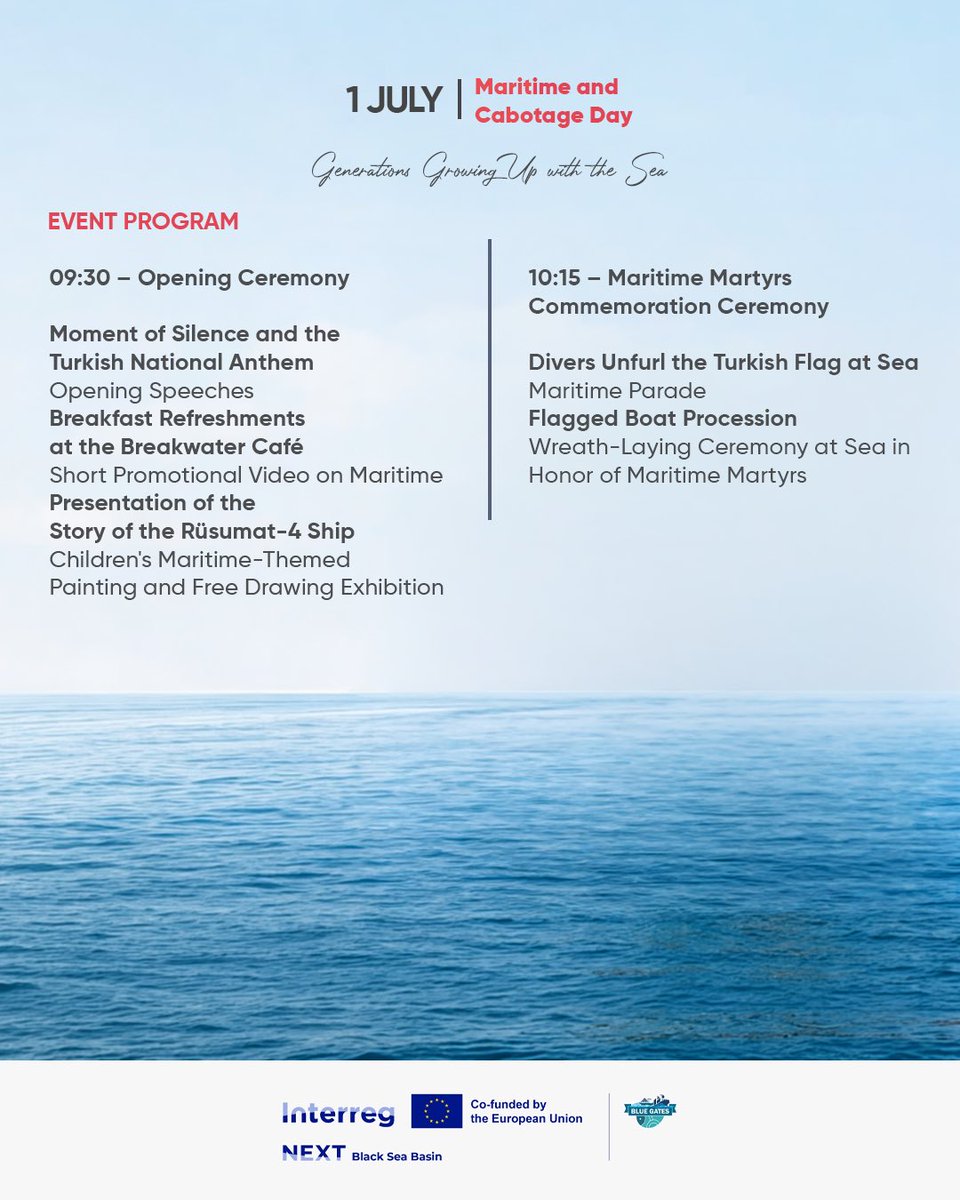 BlueGatesProje's tweet photo. The Görele Port Authority cordially invites you to the 1 July Maritime and Cabotage Day Celebration Program. https://t.co/Oe3cwQ8oJ2