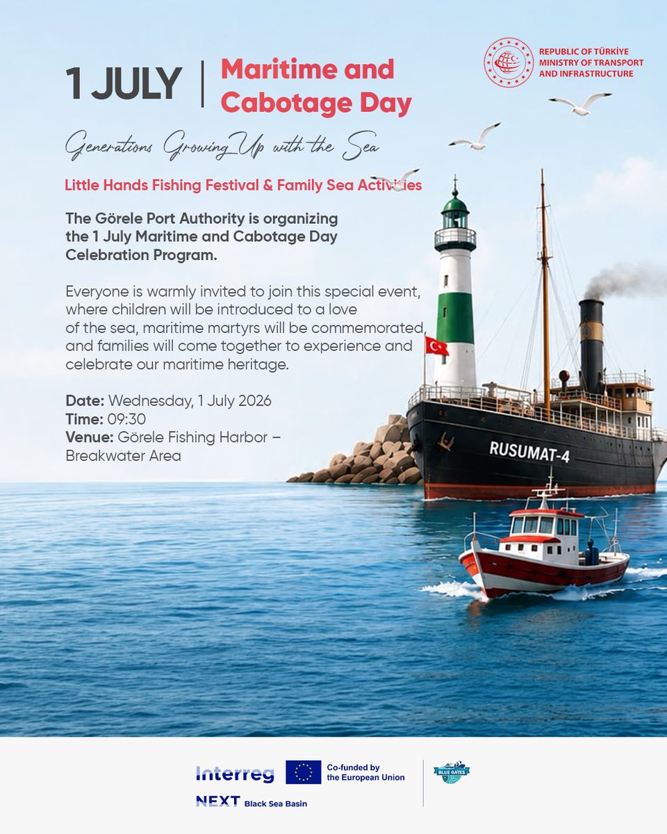BlueGatesProje's tweet photo. The Görele Port Authority cordially invites you to the 1 July Maritime and Cabotage Day Celebration Program. https://t.co/Oe3cwQ8oJ2