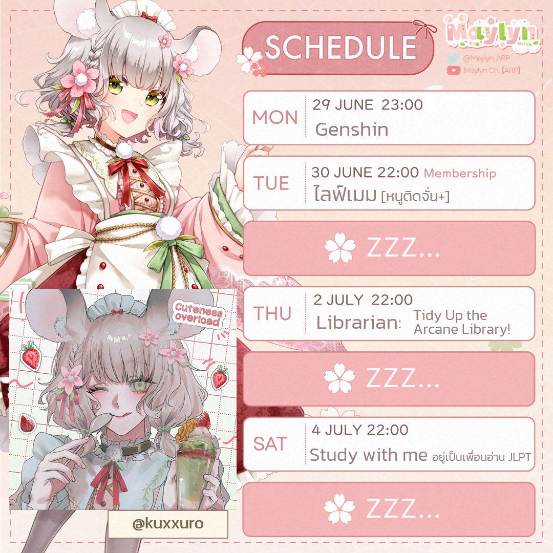 Maylyn_ARP's tweet photo. 🍡Maylyn Weekly Schedule🌸 
29 June - 5 July (GMT+7)

Link สำหรับส่ง FA: https://t.co/zMBQoSt6lP 

🍡Hashtags🌸
General: #MaylynARP 
Fan art: #MaylynArt
Meme: #MaylynMeme
Fan name: #ชินชิเลี่ยน
Asset: #MaylynAsset
ภาษาญี่ปุ่น: #MaylynJPclass

#MaylynLive #ARProject https://t.co/uyhxDGdzRw