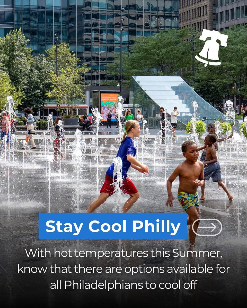 PhiladelphiaGov's tweet photo. 🌡️Temperatures are heating up this week, Philly! 

There are options across the city to keep you safe and cool.

Find @PhilaParkandRec pool and sprayground sites, cooling center locations, @phlpublichealth heat health info, and more at https://t.co/EiyqlUIw0R. https://t.co/JbvT5nPwxV