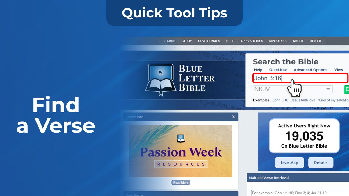 BlueLetterBible's tweet photo. Do you know how to find a verse on BLB? #BibleStudyTools https://t.co/qTb57tb3gF