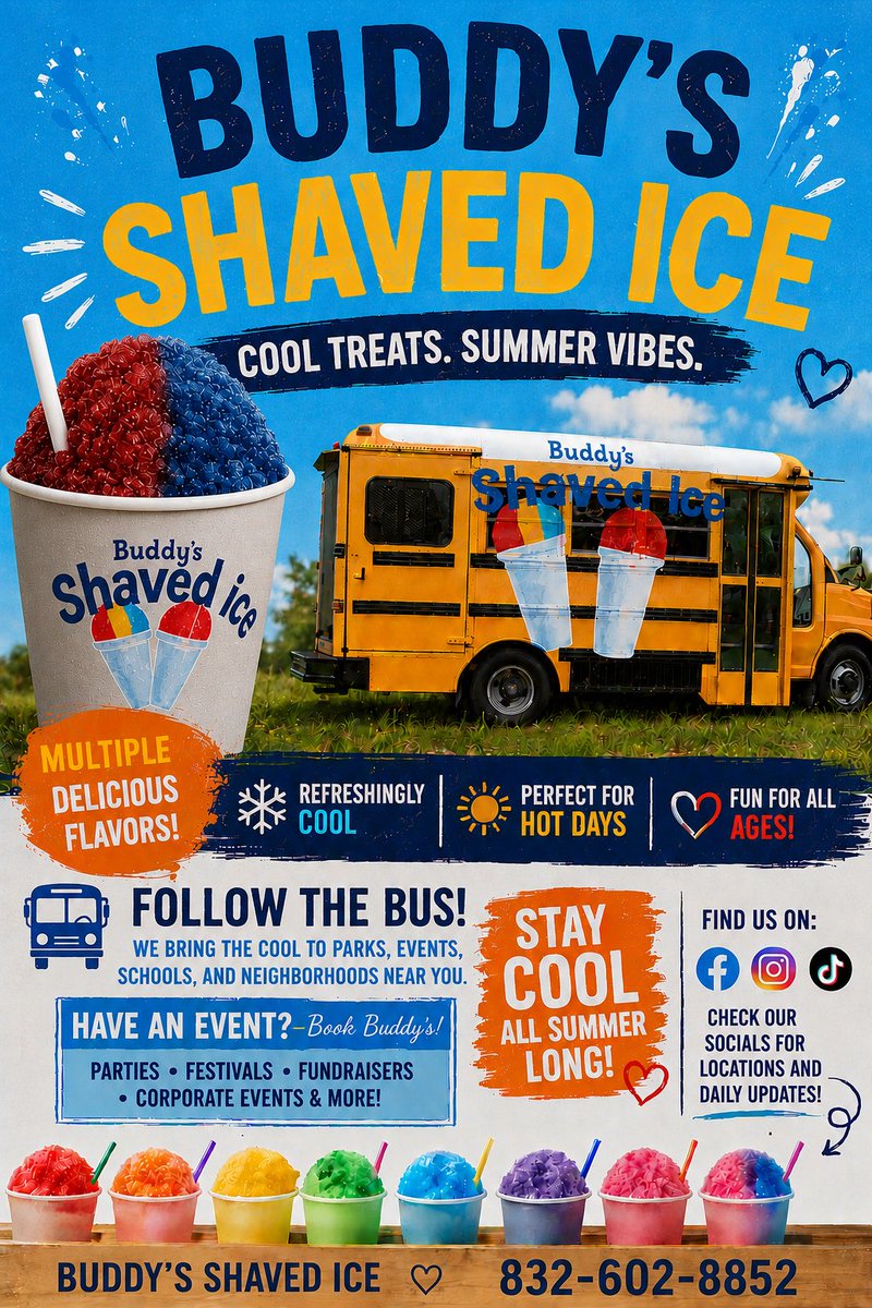 BuddysShavedIce's tweet photo. We're ready for Meet the teacher night and all the open houses...Book now! @AldineISD @drgoffney https://t.co/6lbIdq8GsT