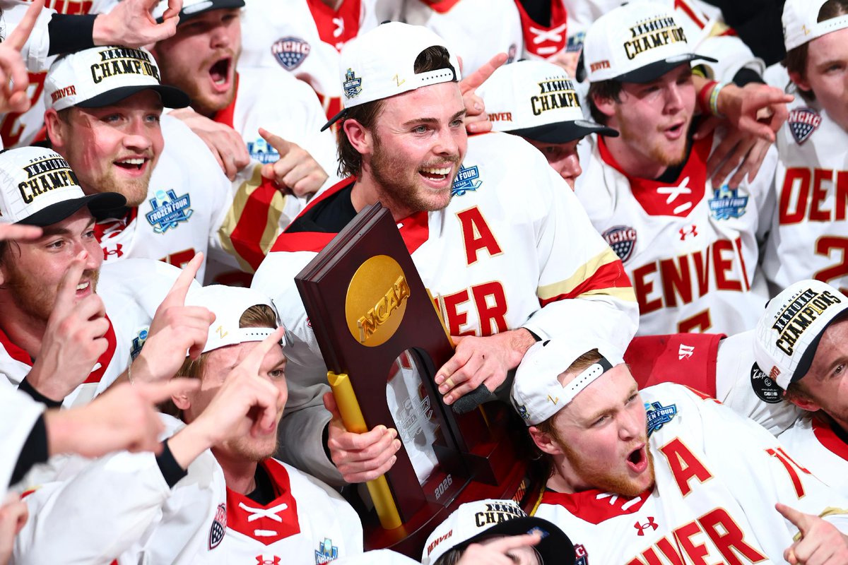 UofDenver's tweet photo. The road to the record-setting 11th national championship wasn't built overnight. It was forged through grit, resilience, and a commitment to the standard. Relive @DU_Hockey's unforgettable title run before the 2026–27 season in the latest #DUMagazine. 🏆 https://t.co/aEPqUU8iK6

📸 NCAA Photos
