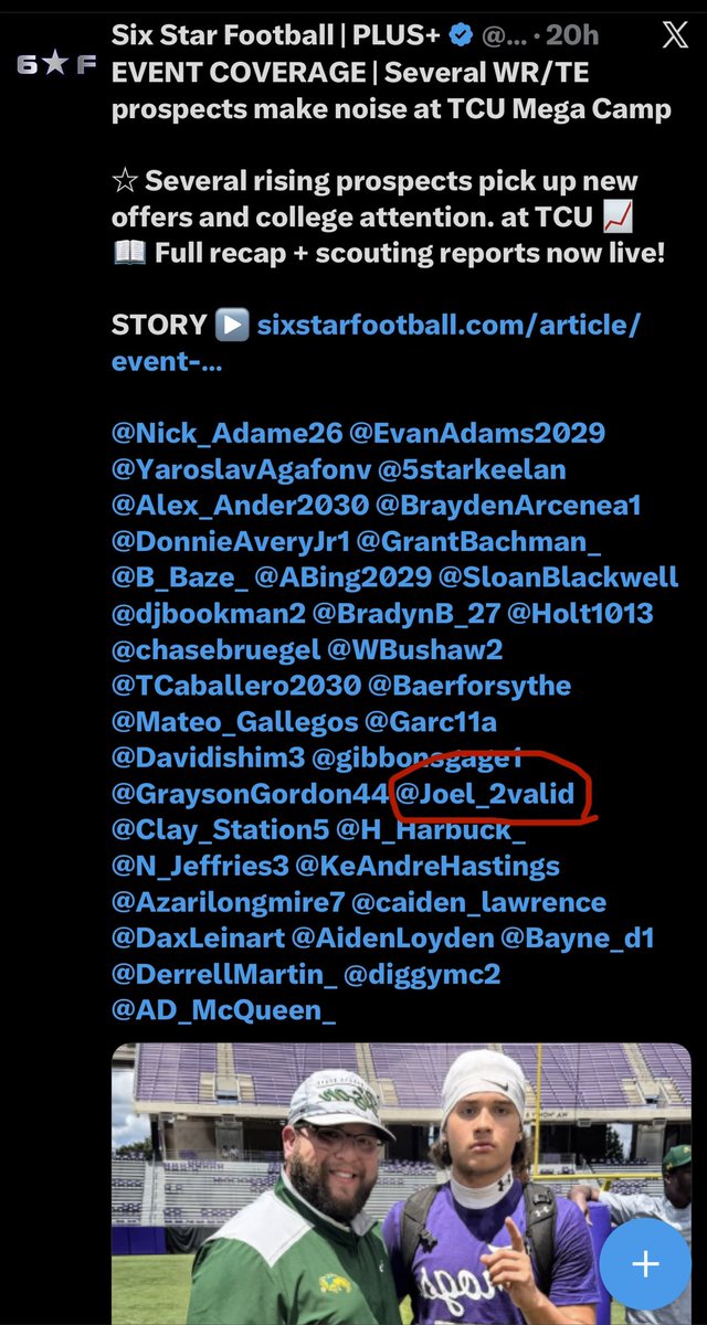 Joel_2valid's tweet photo. Thank you to @sixstarfootball for the mention!
@CarlosLynn @CoachHill17 @CoachEShon @CoachC_Osunde @CoachRJ_007 @CoachDezGuy @CoachFishII @ItsAColeGame @CoachJ_O @Recruit_Crowley @CTownEaglesFB @jaylonjackson10 @AllenDiesalmanj @C_Wade09 https://t.co/kCV8cR1wjW