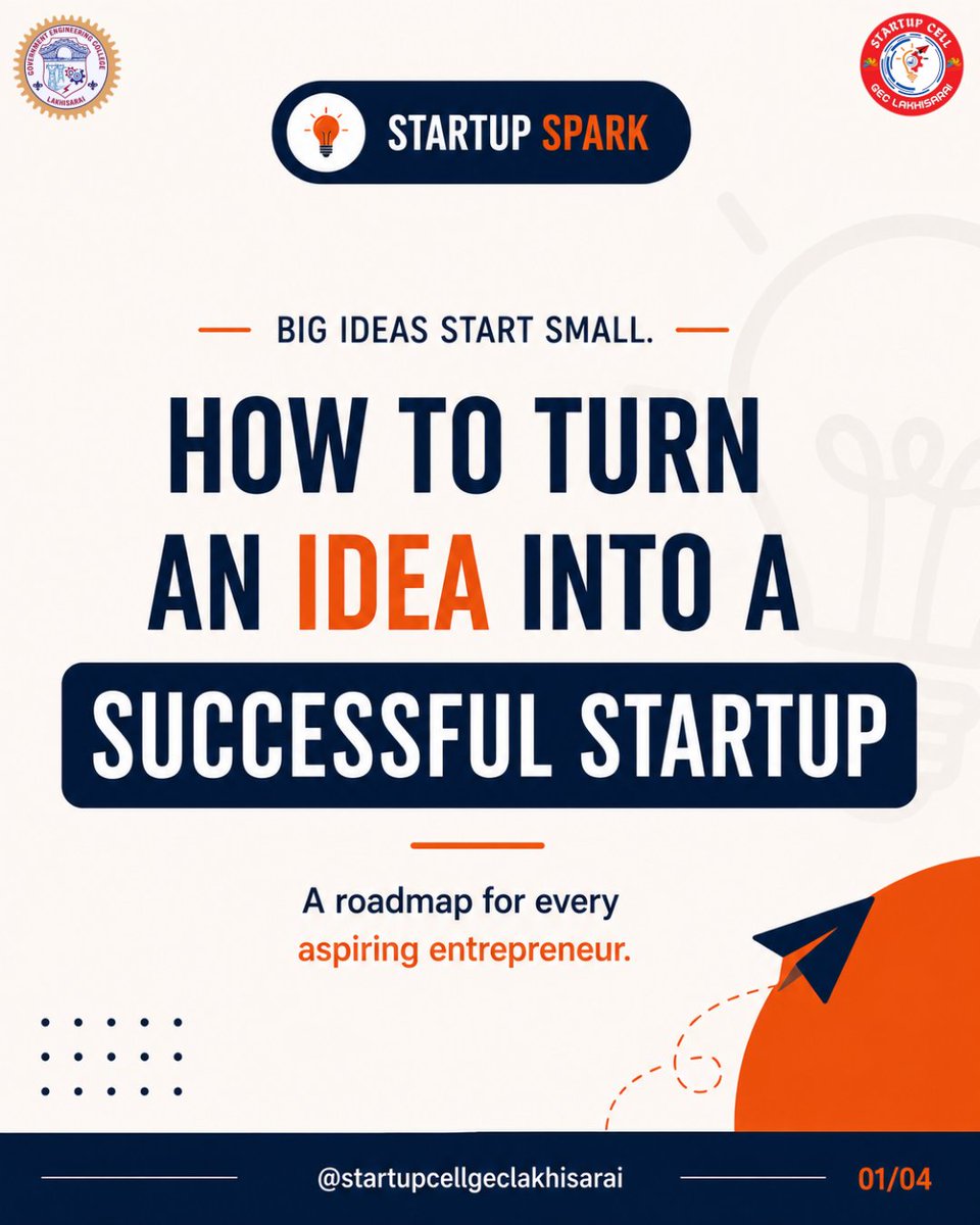startupcellgecl's tweet photo. 💡 Every successful startup starts with an idea—but only execution turns it into reality.

🚀 Startup Spark:
• Validate your idea
• Build a strong foundation
• Execute, adapt &amp; grow
#StartupSpark #StartupCellGECL #StartupIndia #Entrepreneur #Innovation #Startups #BuildInPublic https://t.co/uT7eVGvZ4L