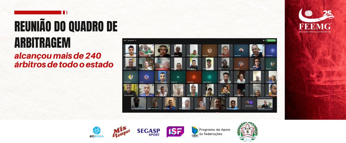FEEMG_oficial's tweet photo. Firmes e preparados para novos desafios.
Reunião Geral do Quadro de Arbitragem foi um sucesso.

https://t.co/ZSBBMe5bay https://t.co/YymKykz0p7