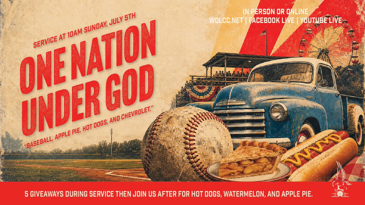 WordofLifeLT's tweet photo. 🇺🇸 One Nation Under God 🇺🇸

Join us this Sunday at 10:00 AM for a special Independence Day celebration as we gather to worship, pray for our nation, and remember that our greatest hope is found in God. https://t.co/M0PXaLHN2o