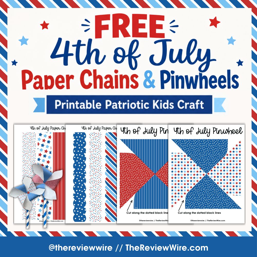 TheReviewWire's tweet photo. Celebrate with a fun, screen-free kids' craft! 🇺🇸
This free 4th of July Pinwheels & Paper Chain printable includes red, white, and blue pages for cutting, assembling, and decorating. https://t.co/BXZOTULcq3
#FourthOfJuly #KidsCrafts #PrintableCraft https://t.co/Ru5UAFlL7t