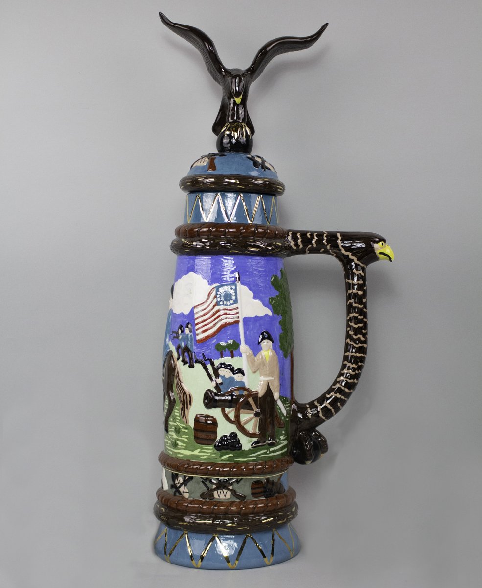 CarterLibrary's tweet photo. Are you ready to celebrate #America250? If your day is open, come check out our museum this Saturday, 7/4 during our Free Family Day from 10 AM-4 PM! More info can be found on our events page.

Image: Stein depicting symbols of the American Revolution, collection item no. 79.706. https://t.co/DVOFUUwBOd
