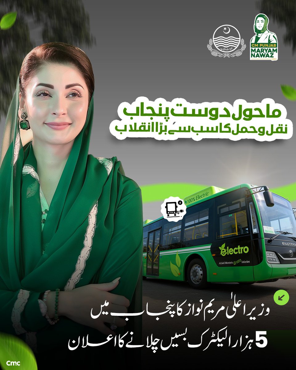 pmln_org's tweet photo. "ماحول دوست پنجاب نقل وحمل كاسب سے بڑا انقلاب"

♦: وزیر اعلی مریم نواز کا پنجاب میں 5 ہزار الیکٹرک بسیں چلانے کا اعلان https://t.co/lJIo0xNUht