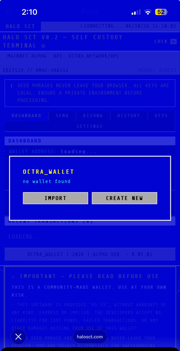 halosct's tweet photo. @worldofwhiteboy @octra @octralabs Works just fine! Try a browser if that problem persists, it should work on everything tho https://t.co/yUTMXtkIhm