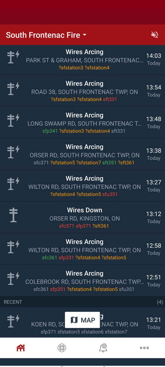 SteveCoville's tweet photo. Lots of wires arching in Frontenac County keeping HydroOne and Fire crews busy. #ygk #ONStorm #HydroOne #FrontenacCounty https://t.co/sB1FemfT4B
