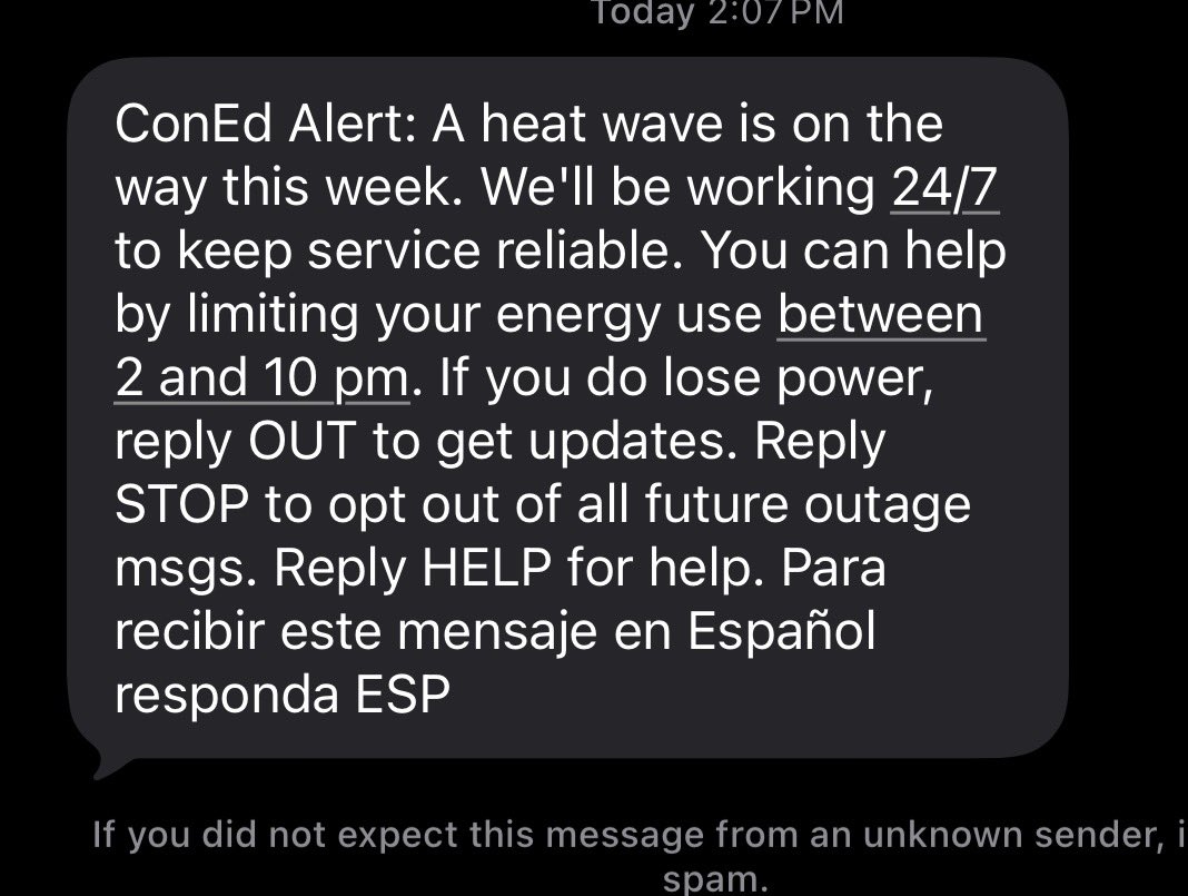 steinerm's tweet photo. Cool, @ConEdison. So we shouldn’t use our air conditioning when it’s hot out, but instead use it when it’s not so hot out. Got it! https://t.co/mVI1HT5B6x