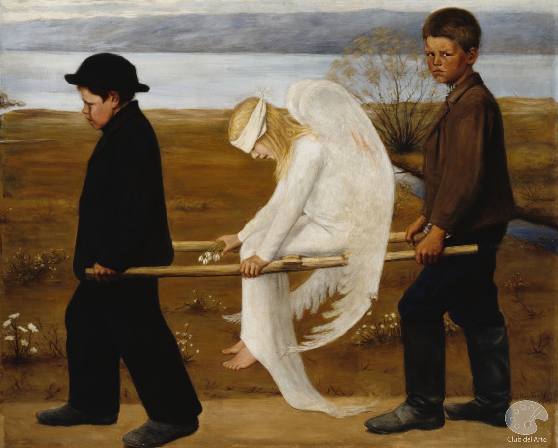 Arteymas_'s tweet photo. Simberg pintó esta obra justo después de recuperarse de una grave enfermedad (meningitis). 

El cuadro evoca temas de vulnerabilidad, la pérdida de la inocencia y el sufrimiento infantil. 

Fiel al movimiento simbolista, el autor nunca quiso explicar el significado real de la obra. 

Prefería que cada espectador encontrara su propia interpretación. 

Hoy en día, puedes contemplar el lienzo original expuesto en el Museo de Arte Ateneum en Helsinki. 

Además, el propio Simberg pintó una versión más grande en un fresco dentro de la Catedral de Tampere.
