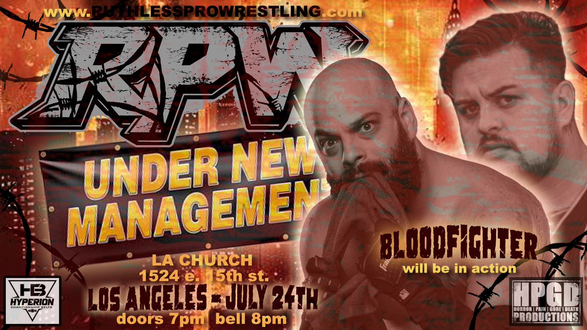 RuthlessPro419's tweet photo. The RPW Tag Team Champions are coming to Los Angeles.
Bloodfighter is ready for war.
Alex Colon and Joe Dred!
July 24!
UNDER NEW MANAGEMENT
LA Church 1524 e. 15th st.
🎟️ Tickets are on sale now!
#RPW #Bloodfighter #UnderNewManagement #RuthlessProWrestling https://t.co/69N3KlgypJ