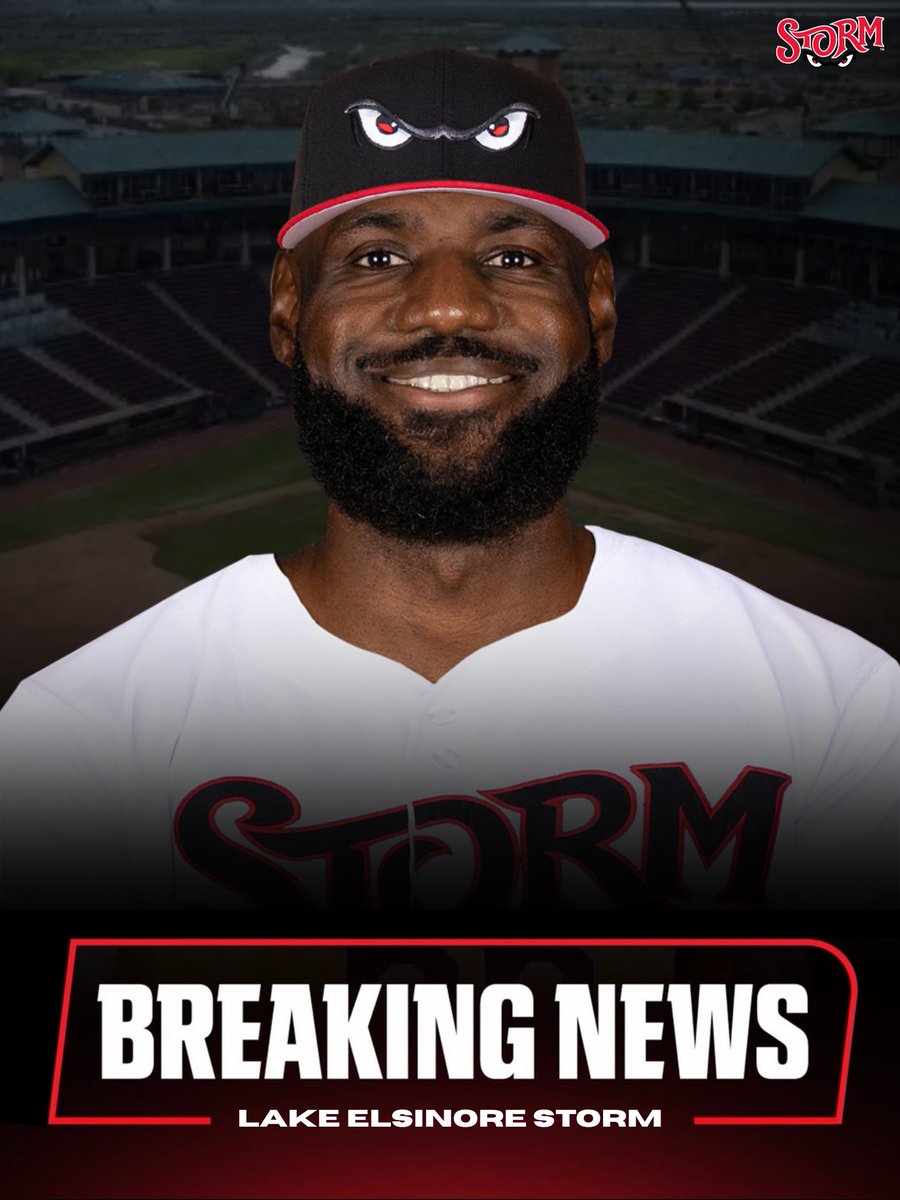 Storm_Baseball's tweet photo. LeBron James intends to start his MiLB career with the San Diego Padres affiliate “Lake Elsinore Storm”

The 41 year old is going 1 hour south to see if he can surpass Michael Jordan’s career .202 batting average 

#DreamExtreme https://t.co/eOuMNp2sLY