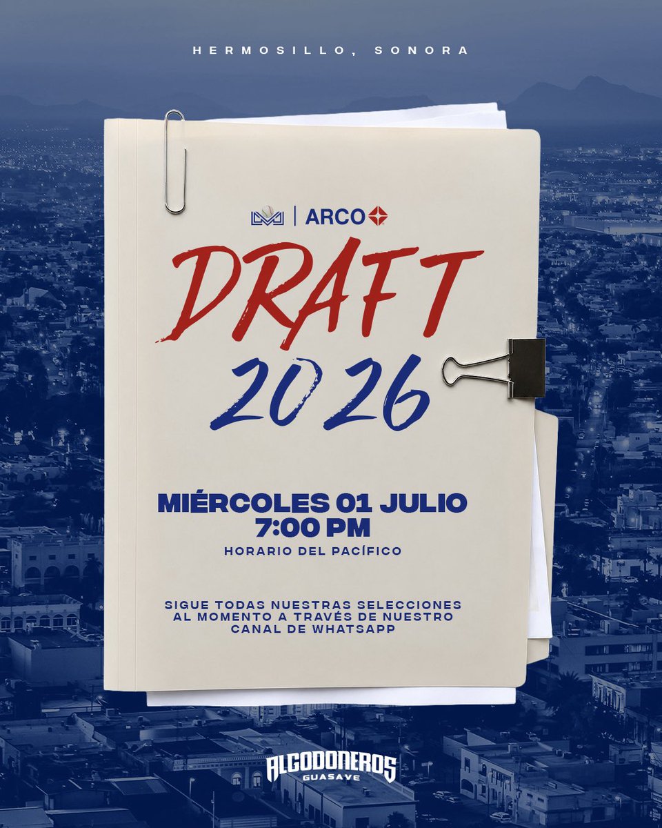 AlgodonerosGsv's tweet photo. MAÑANA LAS FUTURAS ESTRELLAS CONDUCEN A HERMOSILLO🔊⭐️

El draft 2026 nos espera este Miércoles en punto de las 7:00 pm. para conocer las nuevas selecciones de nuestro equipo rumbo al presente y el futuro👏🏻☁️ https://t.co/Iq5CY2OXCU