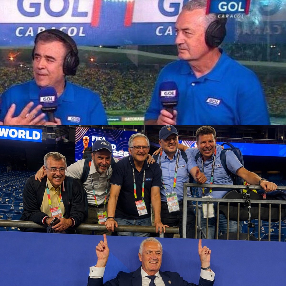 Juezcentral's tweet photo. El Profe Alfaro fue comentarista de la selección Colombia por varios años para Caracol TV. 

Desde allí, se ganó el aprecio de los colombianos con sus frases siempre poéticas y su análisis. 

Ayer, tras la victoria contra Alemania, Alfaro se acercó a los periodistas de Caracol para saludarlos y sacarse una foto con ellos. Es un tipazo el Cazador.