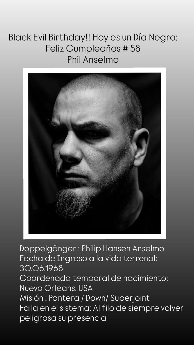 clauzzen's tweet photo. Black Evil Birthday!! Hoy es un Día Negro:
Feliz Cumpleaños # 58
Phil Anselmo

#pantera #Hexen https://t.co/Uy2CBYo1Eq