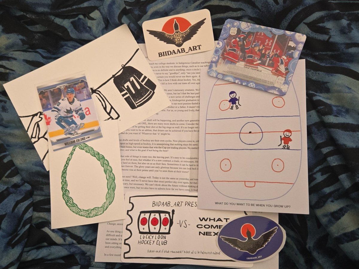 iovebrini's tweet photo. I just got my stuff for @biidaab 's lucky loon hockey club mail and I'm already chomping at the bit for the next sign up sheet. this was such a fun piece of mail to open!!! thank you sm!! https://t.co/ZkScpuDWU4