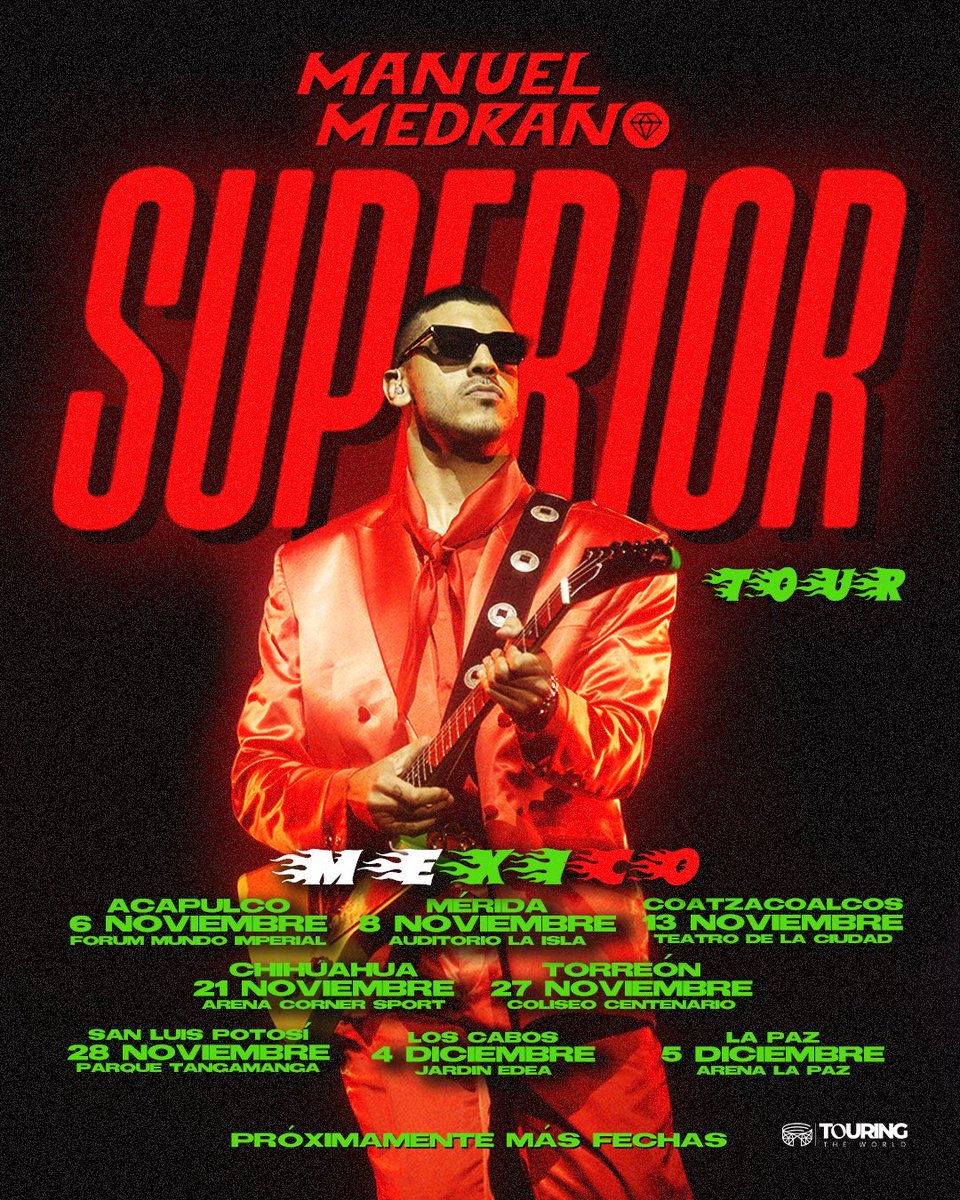 manuelmedrano's tweet photo. El #SuperiorTour crece! Nos veremos también en Costa Rica 🇨🇷, Guatemala 🇬🇹, El Salvador  🇸🇻  y México 🇲🇽  Para vibrar al ritmo del dragón 🐲
Cosigue tus entradas a partir del 3 de julio en https://t.co/2zBrfLXJdC https://t.co/dCN6d7gg1f