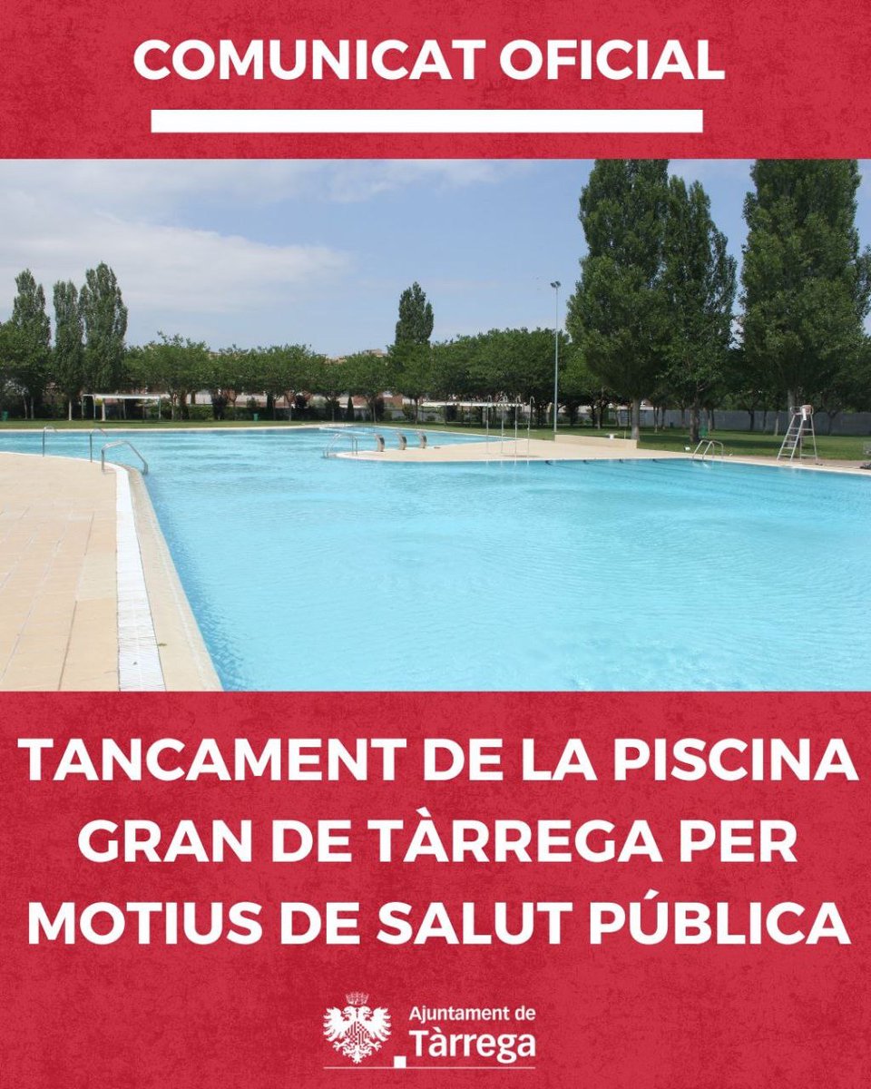 Urgell_AC's tweet photo. Un altre estiu, piscina de Tàrrega tancada per “salut pública”.

Massa temps s’ha parlat de “percepcions” i ara es blanqueja amb eufemismes? 

Cal dir les coses pel seu nom. 

Cal actuar amb fermesa i posar límits, aixó no es pot tolerar més. 
Governin i facin complir les normes. https://t.co/QqiNZjI6tT