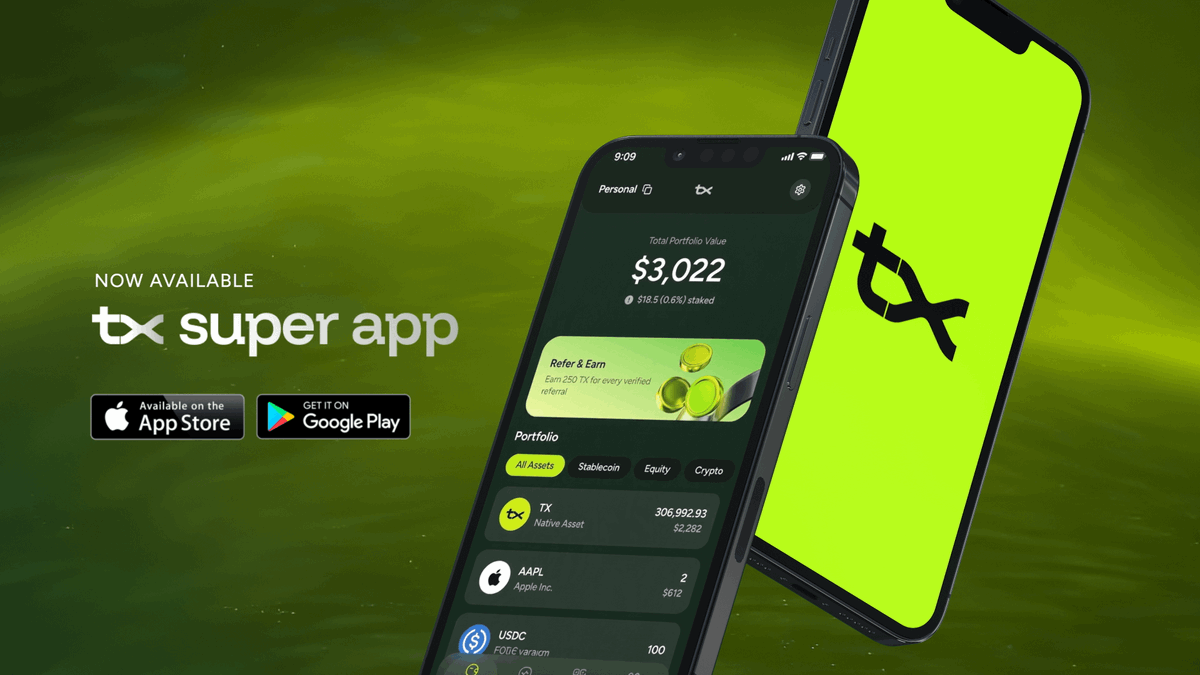 txRWAs's tweet photo. The next era of markets is on-chain. The tx Super App is your way in.

This is the foundation that connects you to the tx Marketplace, SoloTex, and future RWA offerings.

Download on iOS and Android:
https://t.co/UwFKjvsxp8 https://t.co/9IBSGqfGs4