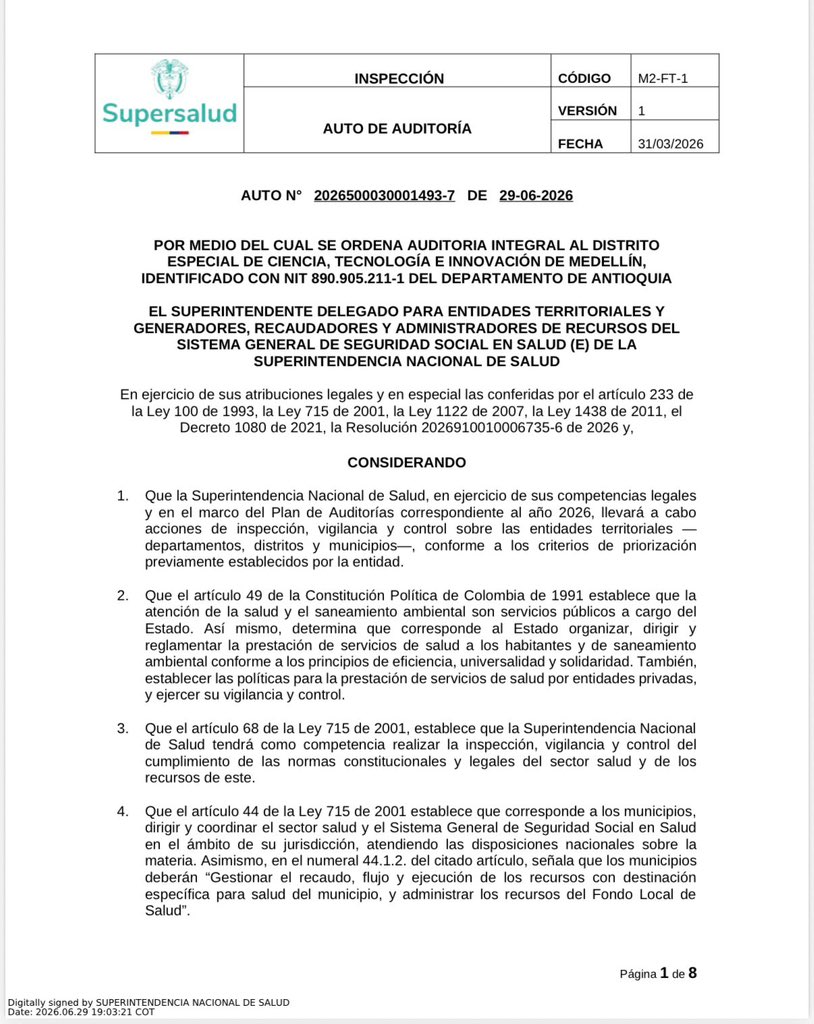 FicoGutierrez's tweet photo. Absurdo y descarado‼️. El jefe de la banda, hoy imputado por corrupción, junto con sus aliados, incluyendo al que se robó la caja menor, ahora pretende venir a “vigilar” los recursos de la salud de nuestra ciudad. 

Qué tal el cinismo. Hoy a las 9:30 am llegaron a la Alcaldía de Medellín de la Supersalud con una orden desde Bogotá de auditoría al sistema de salud del Distrito. Auditoría forense la que tuvimos que hacerles a ellos. El resultado es conocido por todos: 650 hallazgos, 2 personas en la cárcel, 55 imputados y 4 principios de oportunidad y preacuerdos con matriz de colaboración por crear una estructura para robarse Medellín. 

Más bien respóndanle a Medellín dónde está la plata que se desapareció durante su gobierno. Respóndanle a la ciudad por qué dejaron al Hospital General saqueado y en crisis. Respóndanle a la gente cómo es que un niño murió por falta de atención y alteraron las pruebas. 

No vamos a permitir que vuelvan a Medellín a meter las manos en los recursos de la gente.

Ya presentamos una recusación porque no tienen la idoneidad ni las garantías de imparcialidad que la ciudad merece. Además, hemos solicitado el acompañamiento de la Personería y de la Procuraduría para garantizar total transparencia.

Petro: quedan 37 días y 11 horas ⏳ de tu desgobierno Se nota el desespero, tratando de hacer todo el daño posible hasta el final. Por fin está cesando la horrible noche.