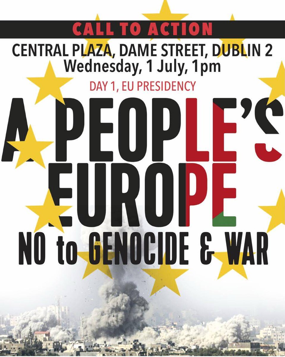 paulmurphy_TD's tweet photo. Tomorrow the Irish EU presidency kicks off with government and top EU leaders meeting in Dublin Castle. 

A coalition of anti war and Pro Palestine groups, students, neutrality activists and others have come together to organise protests over next months. 

Join the action! https://t.co/4lYvk5lrWM