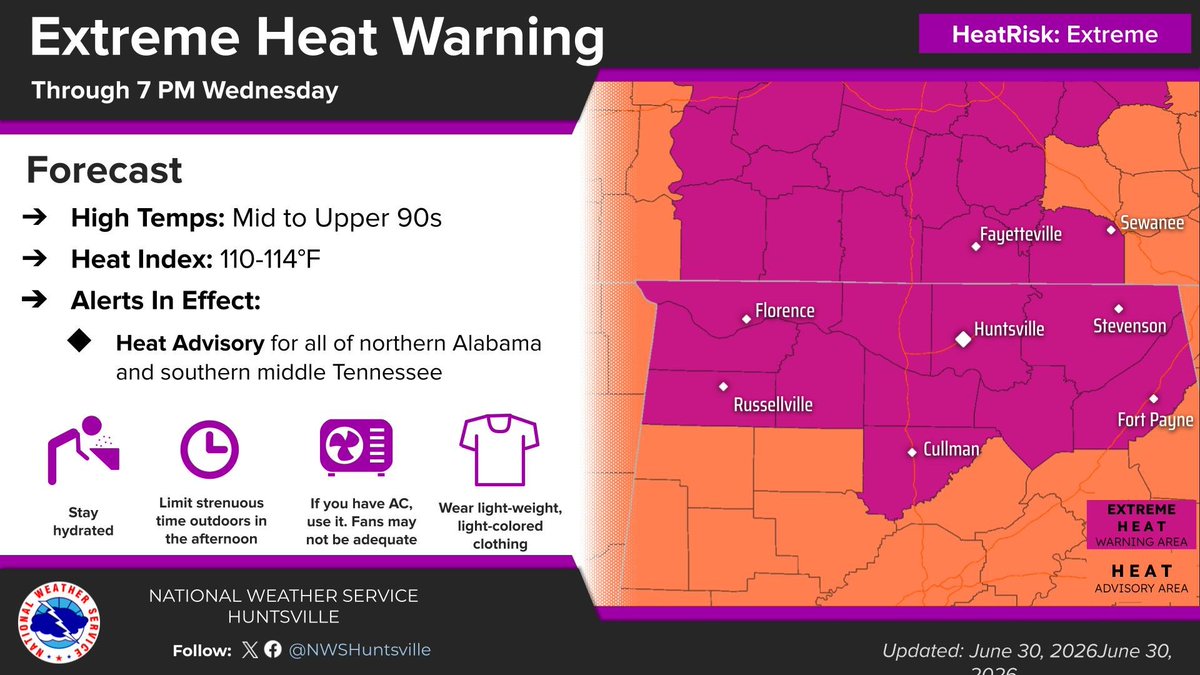 An Extreme Heat Warning is in Effect today through Wednesday at 7 