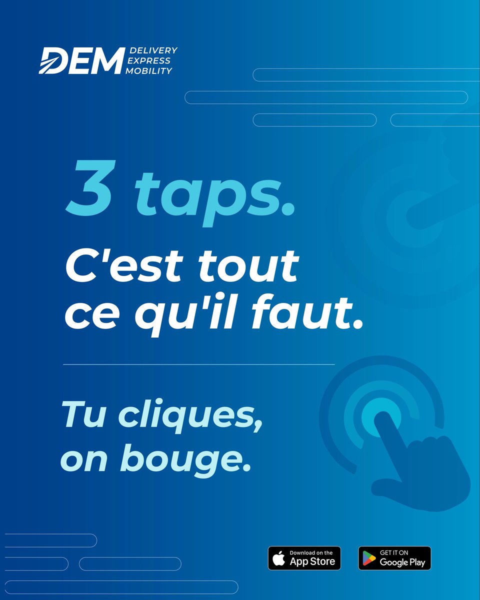 Dem_Senegal's tweet photo. Trois clics. Zéro stress. 🚀
Votre livraison démarre en quelques secondes avec DEM.
📲 Disponible sur App Store et Google Play.
Lien en bio ☝️
Tu cliques, on bouge. 💙
#TL221 #Dakar2026 #JOJ2026 #DEM https://t.co/cHGDDF1fYm