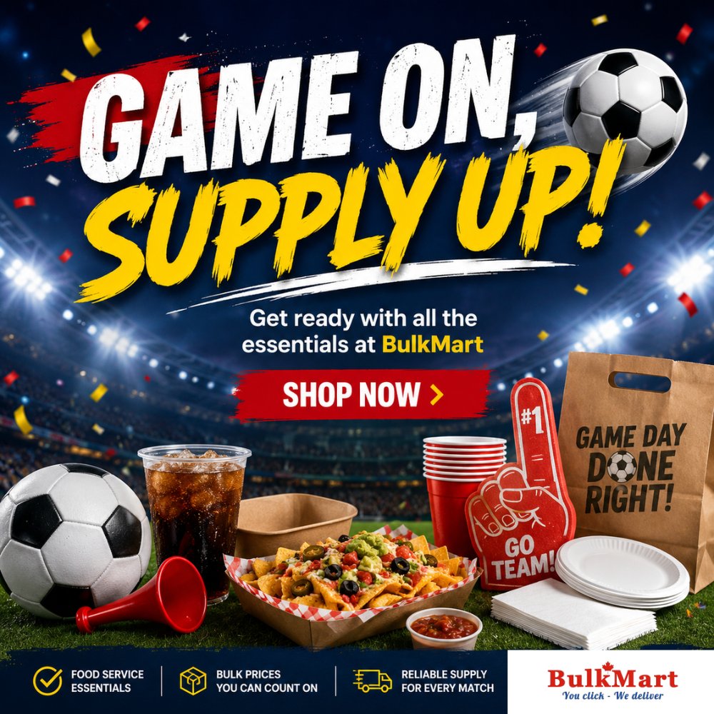 BulkmartCanada's tweet photo. ⚽ Game-day ready with BulkMart! Stock up on World Cup essentials like takeout, cups, snacks, drinks &amp; cleaning supplies for restaurants, food trucks and watch parties. 🏆

🛒 https://t.co/UGZ0qnX2os

#WorldCup #WorldCupEssentials #BulkMart #TakeoutPackaging #FoodServiceSupplies https://t.co/54cXNJ1r8d