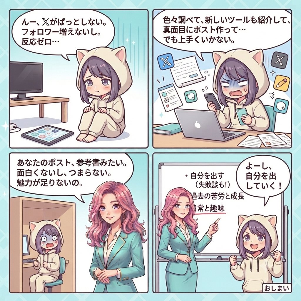 tomoko01012's tweet photo. 🌏発信？それ参考書配りです

毎日まじめに役立つことを書いている。ノウハウもある。手順もある。保存してもらえそうな話もある。あのアカウント。

でも気づくとずっとフォロワーに「参考資料だけ手渡してる」印象しかない。どこかのコピペの資料を手渡している人。そんな感じ。

ありがたいけど、ちょっと眠い。あーってやつ。胸に来ないやつ。

あなたのポストは、どうですか？

まるで教科書、参考書みたい？
AIの出した文章のコピペのままになってませんか。

発信って、役に立つだけでは、もうちょっとだけ足りないんです。

この人、どんな人なんだろう。
なぜこの話をしているんだろう。
相談しても大丈夫そうかな。

そこも見られてる。あなたがお説教アカウント、苦手なようにね。

価値投稿は大事。
でもそれだけだと白米だけの定食になりがちです。もっと生姜焼きを！鮭の塩焼きを！なんなら小鉢、味噌汁を！

役に立つこと。
人柄が見えること。
安心して相談できること。

この3つがそろうと、
「フォローしたい」
「話してみたい」
「この人から学びたい」
に変わりますよ、ぐっと。

発信は参考書だけじゃなくて、
あなたという「人」が見えると強いんです。キラリ、光るんです。

さあ、
あなたは、どんな人ですか？
伝えてください。