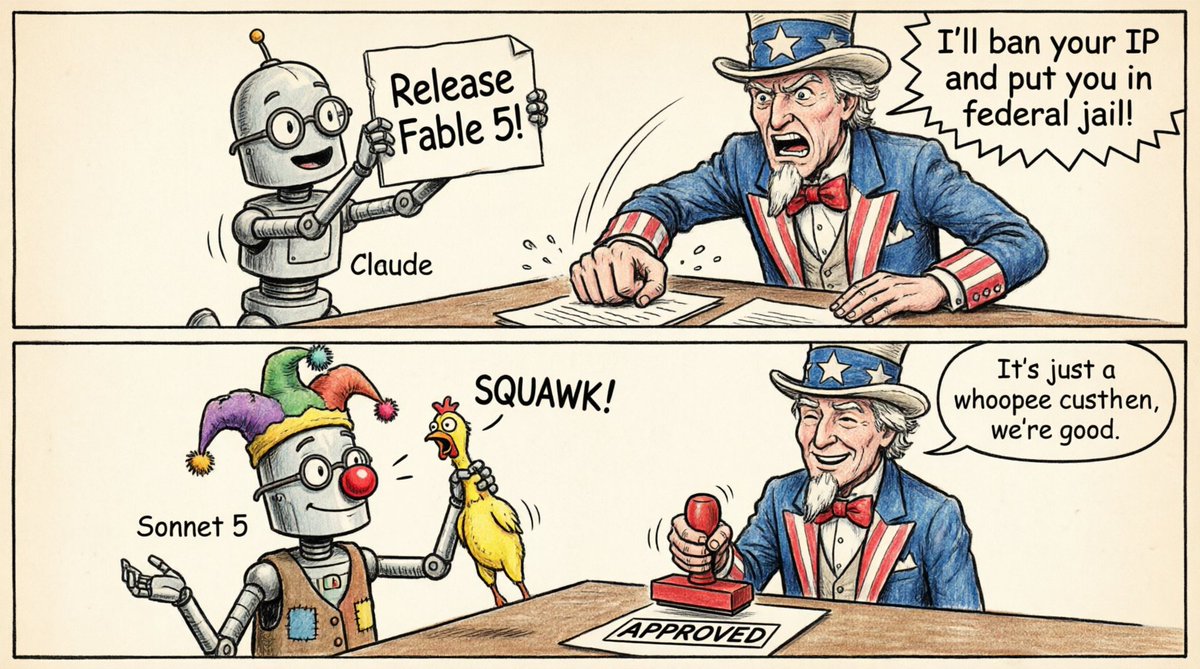 therealdevlpr's tweet photo. @claudeai Asked for Fable but got Sonnet 5: https://t.co/xJE9QrKYXT