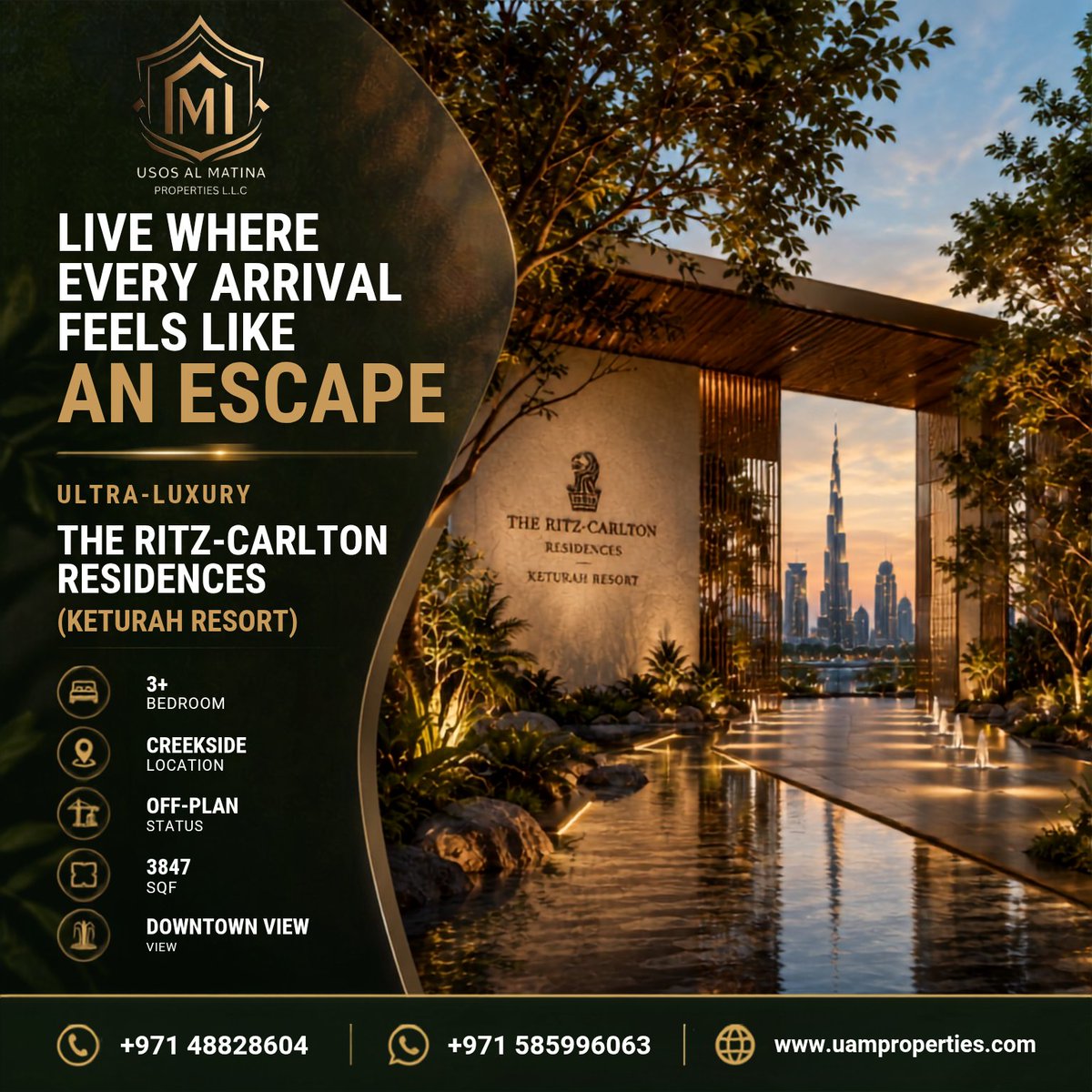 Usosalmatina's tweet photo. Live where every arrival feels like an escape. ✨ Ultra-luxury 3+ BR off-plan residences at The Ritz-Carlton Residences (Keturah Resort). Creekside location with Downtown views.
Details:
📞 +971 48828604 | +971585996063 
🌐 https://t.co/KzmshL5wcC
#DubaiRealEstate #LuxuryLiving https://t.co/QF8ZDM2pts