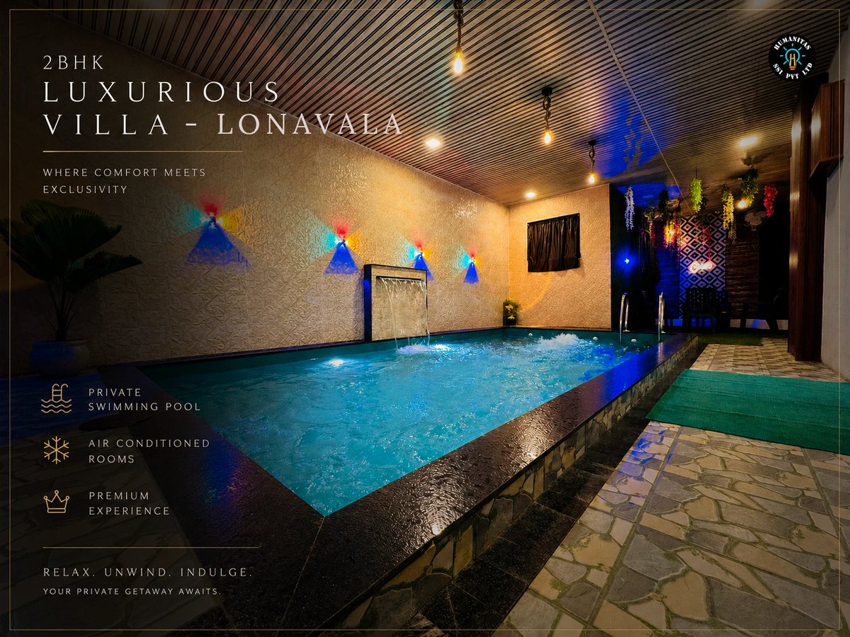 HumanitasSsi's tweet photo. Dive into a premium stay with a private pool, elegant interiors, and unforgettable moments.

Head to this beautiful 2bhk Private Villa in Lonavala for a quick getaway.

Website - https://t.co/OgxoiRKzxv

#LuxuryVilla #PrivatePool #2BHKVilla #Staycation #PremiumStay https://t.co/VowlJC4hJF