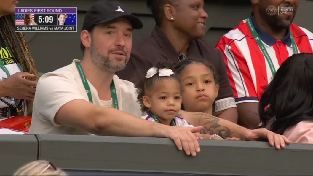 TheTennisLetter's tweet photo. Serena Williams’ husband and kids watching her first match back at Wimbledon in 4 years. 

What a moment. 🥹 https://t.co/HRlKITpZVH