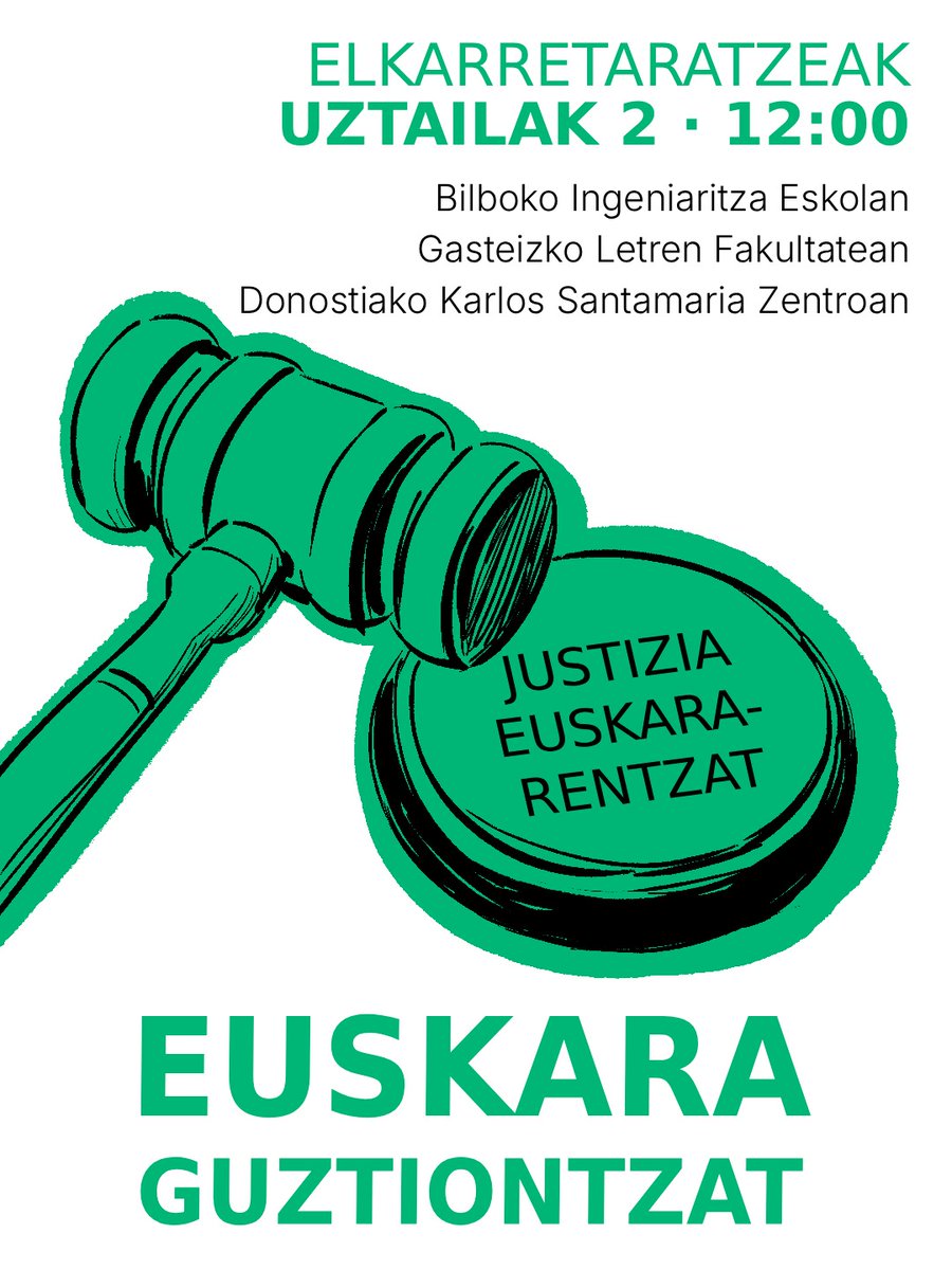 kontseilua's tweet photo. ⚠️ Adi! Euskararen normalizaziorako azken oldarraldiaren harira hiriburuetako campusetan hiru elkarretaratze deitu ditugu ostegun honetarako:

🗓️ Uztailak 2, osteguna - 12:00

👉 Bilboko Ingeniaritza Eskola
👉 Donostiako Karlos Santamaria Zentroa
👉 Gasteizko Letren fakultatea https://t.co/EYSEGHFky2