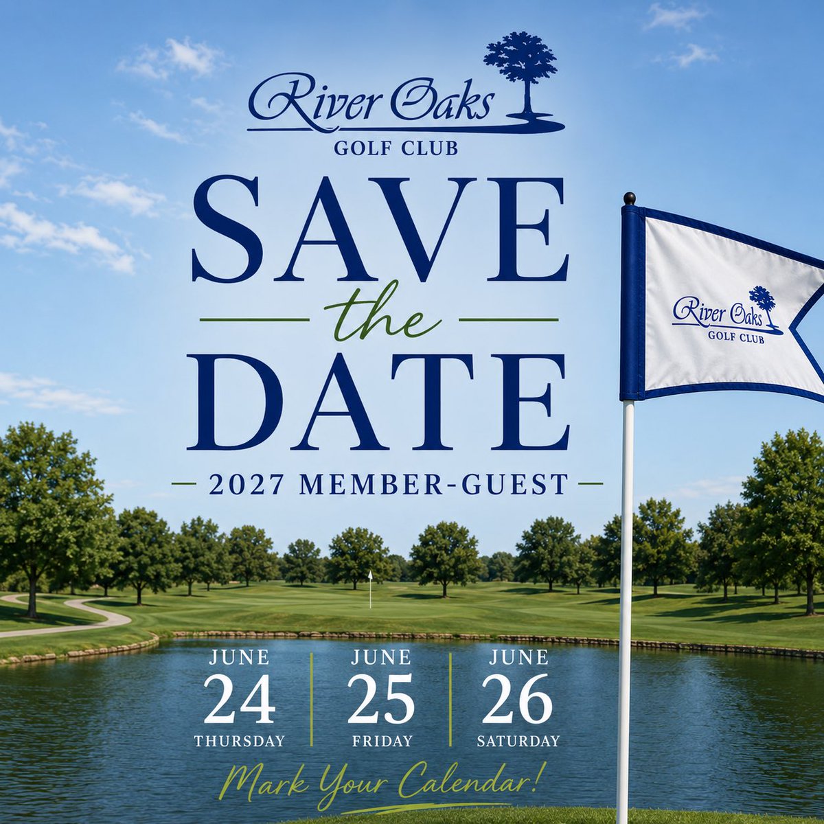 riveroaksedmond's tweet photo. 📅✨ Mark those calendars!

The 2027 River Oaks Member-Guest is officially set for June 24–26, 2027. 

Three days of great golf, friendly competition, unforgettable parties, and memories you’ll be talking about long after the final putt drops. ⛳️🍻🏆 https://t.co/2tyZsR5uLZ