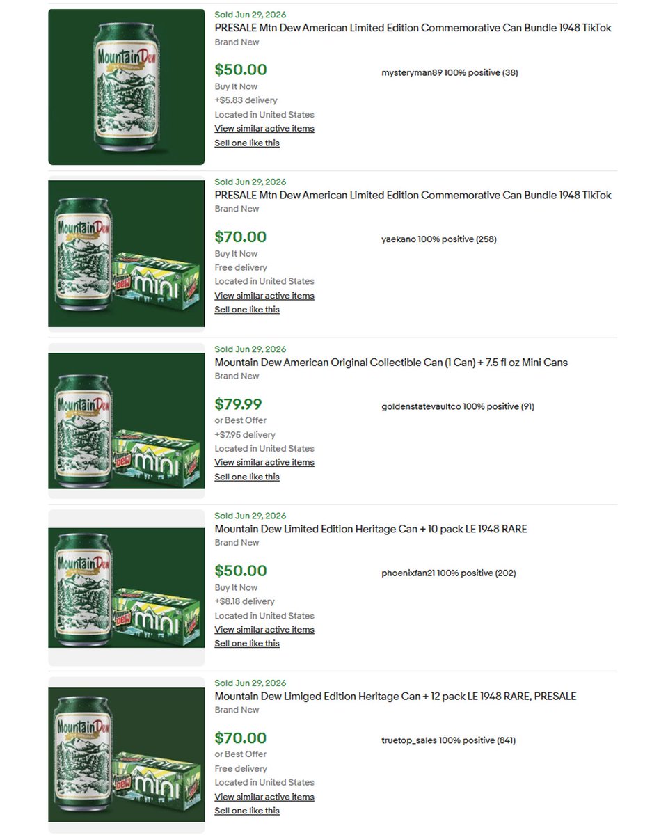 AMNotify's tweet photo. A 5-cent Mountain Dew can is reselling for $50+ 🥤

Mountain Dew released a Commemorative Can, only 1,948 made total worldwide. 

1,000x return on pocket change... 

Did you manage to grab one? 👀 https://t.co/hCdW2qG7ij