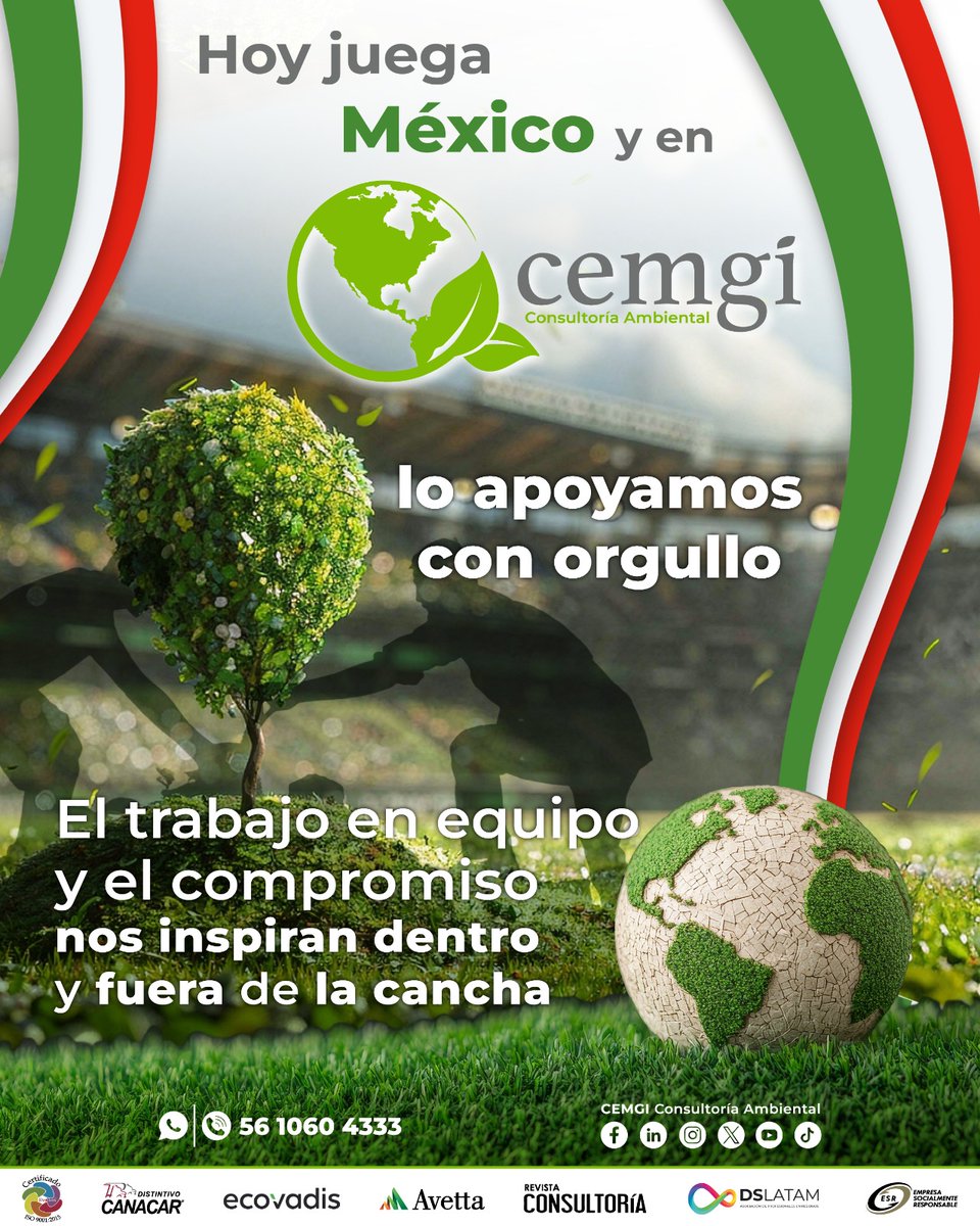 CEMGI_'s tweet photo. 🇲🇽⚽En CEMGI creemos que el trabajo en equipo también construye un futuro más sostenible. 🌎♻️

Hoy apoyamos con orgullo a México en su partido frente a Ecuador.

¡Vamos, México! 💚🇲🇽

#VamosMéxico #MéxicoVsEcuador #CEMGI https://t.co/DYvCsWmSc5