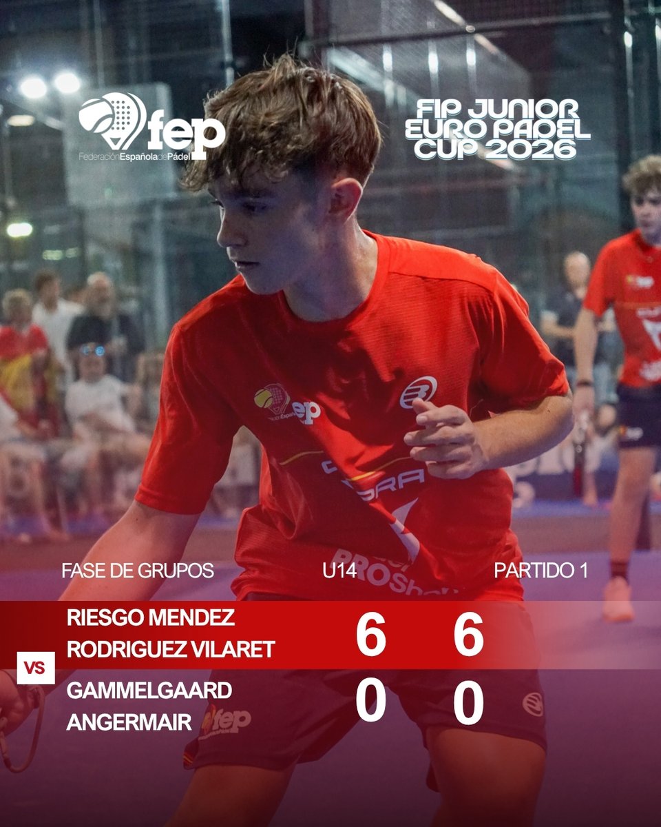 padelfederacion's tweet photo. ¡Los chicos hacen su trabajo y el primer punto se viene a España!
U14 ✅
U16 ✅
U18 ✅
¡Seguimos, España! 🇪🇸
#NuestroFuturo
#PadelFEP🇪🇸 #FIPJuniorEuroPadelCup2026 https://t.co/PmsKXum5so