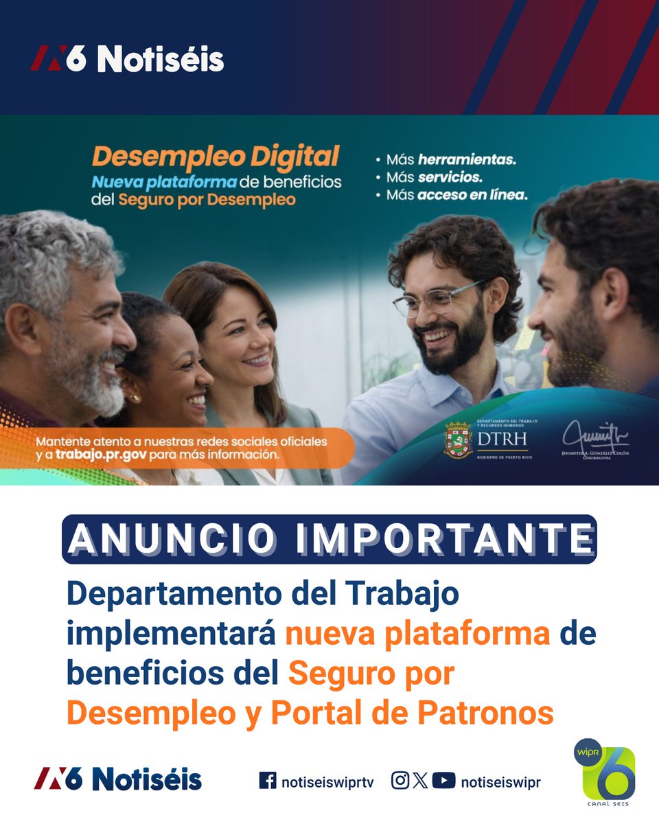 notiseiswipr's tweet photo. 💼💻 [ANUNCIO IMPORTANTE] Departamento del Trabajo implementará nueva plataforma de beneficios del Seguro por Desempleo y Portal de Patronos

Para más información, acceda al enlace en >>> https://t.co/9NJeVyiqVb

#PuertoRico #DTRH #SeguroPorDesempleo #DesempleoDigital https://t.co/6iQxzhacSC