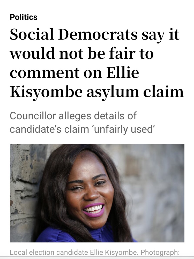 greenshame's tweet photo. Social Democrats..! Sunday Times showed that Ellie Kisyombe's public account of how she claimed asylum &amp; how long she had lived in direct provision did not match. Records show she went to UK to claim asylum before being sent back to Ireland, where she held a student visa…! https://t.co/6maKnbegD9