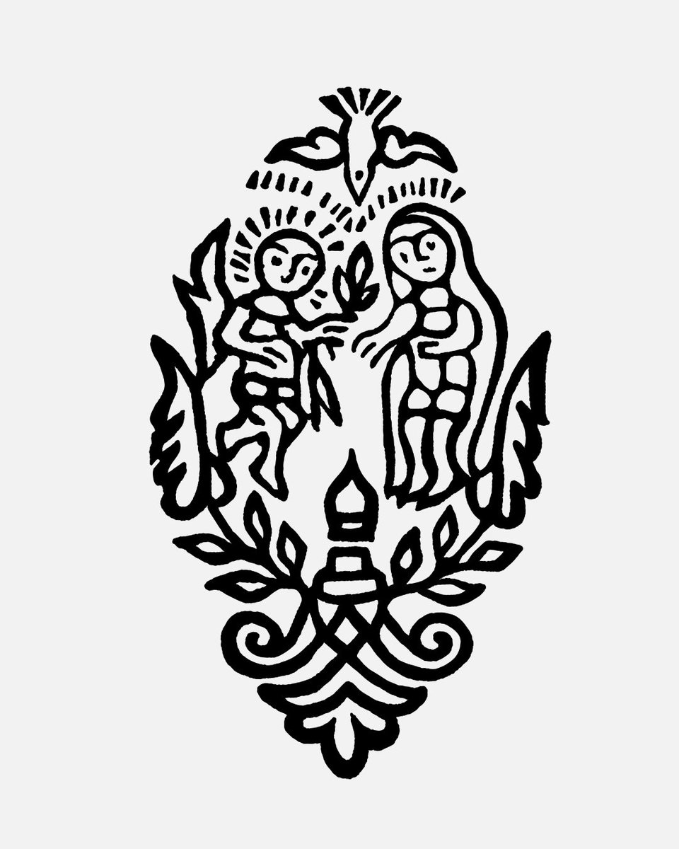 archaeologyart's tweet photo. The Annunciation: Coptic Christian Tattoo Motif

This design is based on a traditional Coptic Christian tattoo motif, derived from a carved wooden block stamp used by pilgrimage tattooists in Jerusalem /or Egypt/ between the 17th and 19th centuries.

The image depicts the Annunciation, the canonical event described in the Gospel of Luke (1: 26–38) marking the Incarnation of Christ. 

In this Annunciation scene, the Virgin Mary stands on the right with a gently bowed head, while an angel on the left offers her a lily. Positioned directly between the figures is a symbol resembling a broken column. According to a Latin legend, angels transported Joseph’s house from Nazareth to Loreto, Italy, leaving only a single pillar behind; meanwhile, as told in a Coptic legend, a column within the house shattered out of pure joy at the exact moment of the Annunciation.