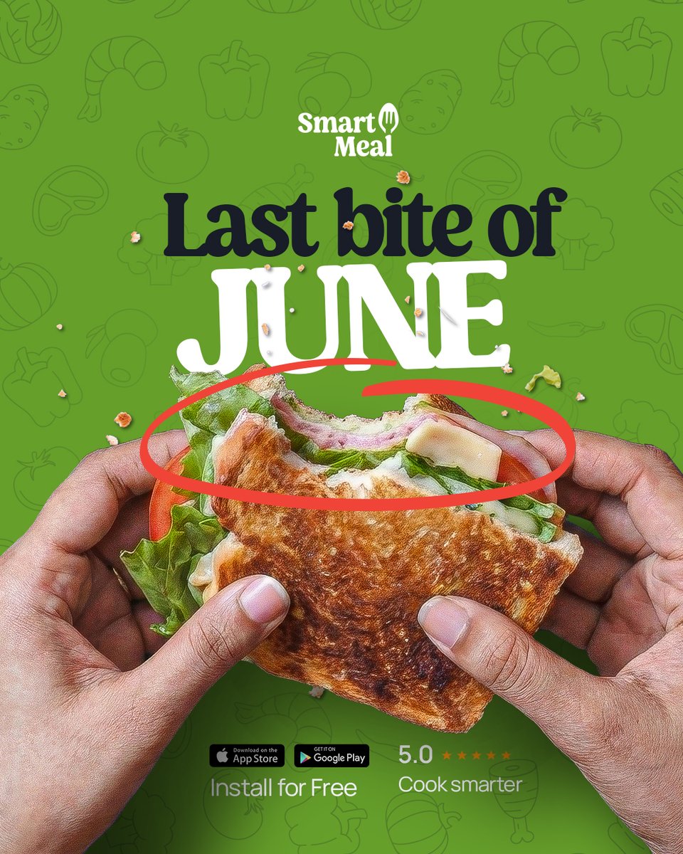 SmartMeal_'s tweet photo. June's down to its last bite... 🥪😂

Before we flip the calendar, tell us, what's one healthy habit you're taking into July? 🌿💧

And be honest... are you sharing your last bite, or is that where you draw the line? 👀👇

#SmartMeal #HealthyHabits #FoodTwitter #JulyReady https://t.co/AEm36Z5Ui4