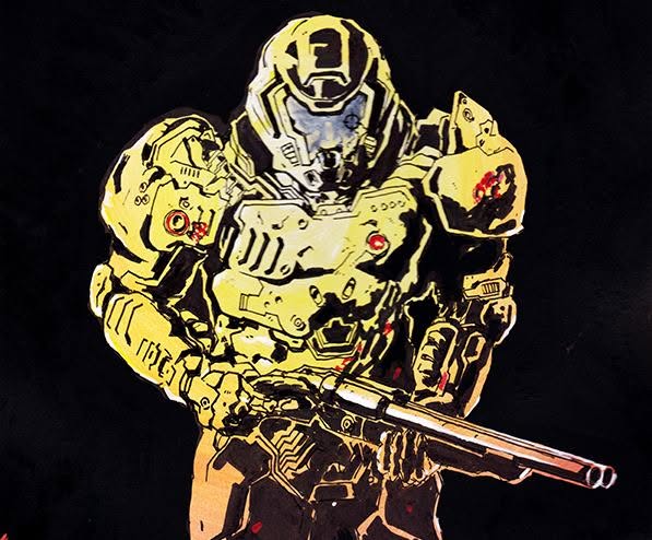 deathink's tweet photo. ink and water color doomguy https://t.co/bXbxtFeK3w